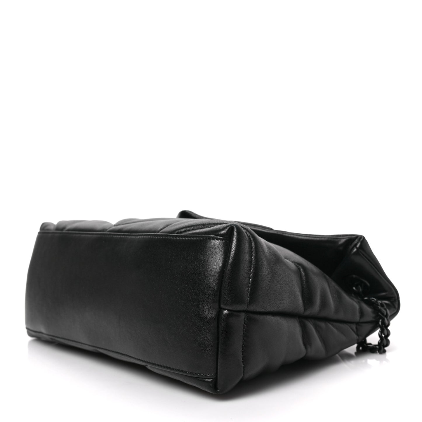 Lambskin Quilted Monogram Monochrome Small Loulou Puffer Chain Satchel Black