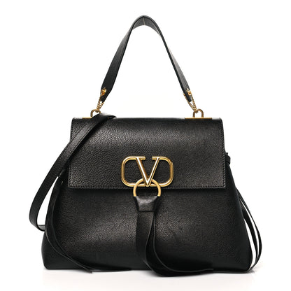Valentino Garavani Pebbled Calfskin Large VRing Chain Shoulder Bag Black 1 of 9
