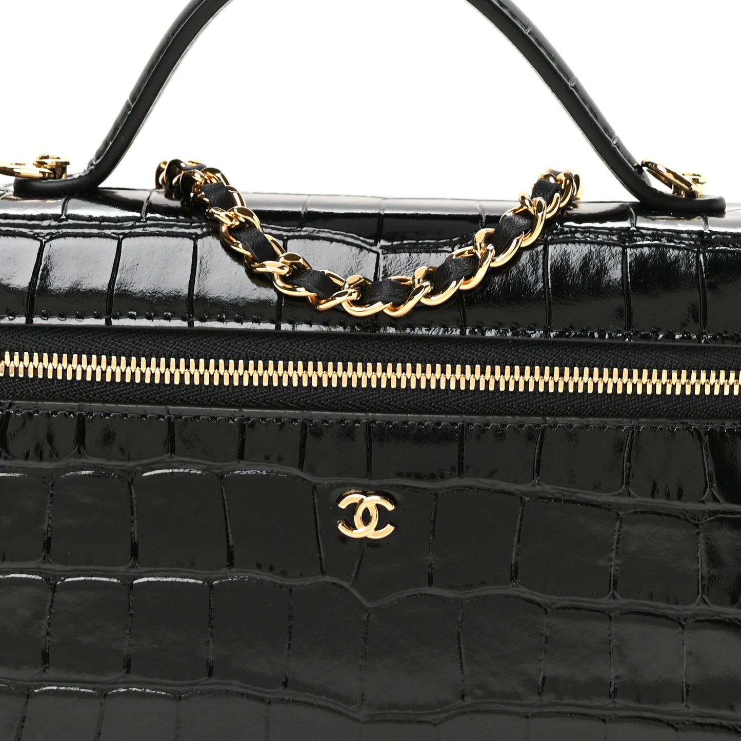 Calfskin Crocodile Embossed Crococo Exoticoco Vanity With Chain Black