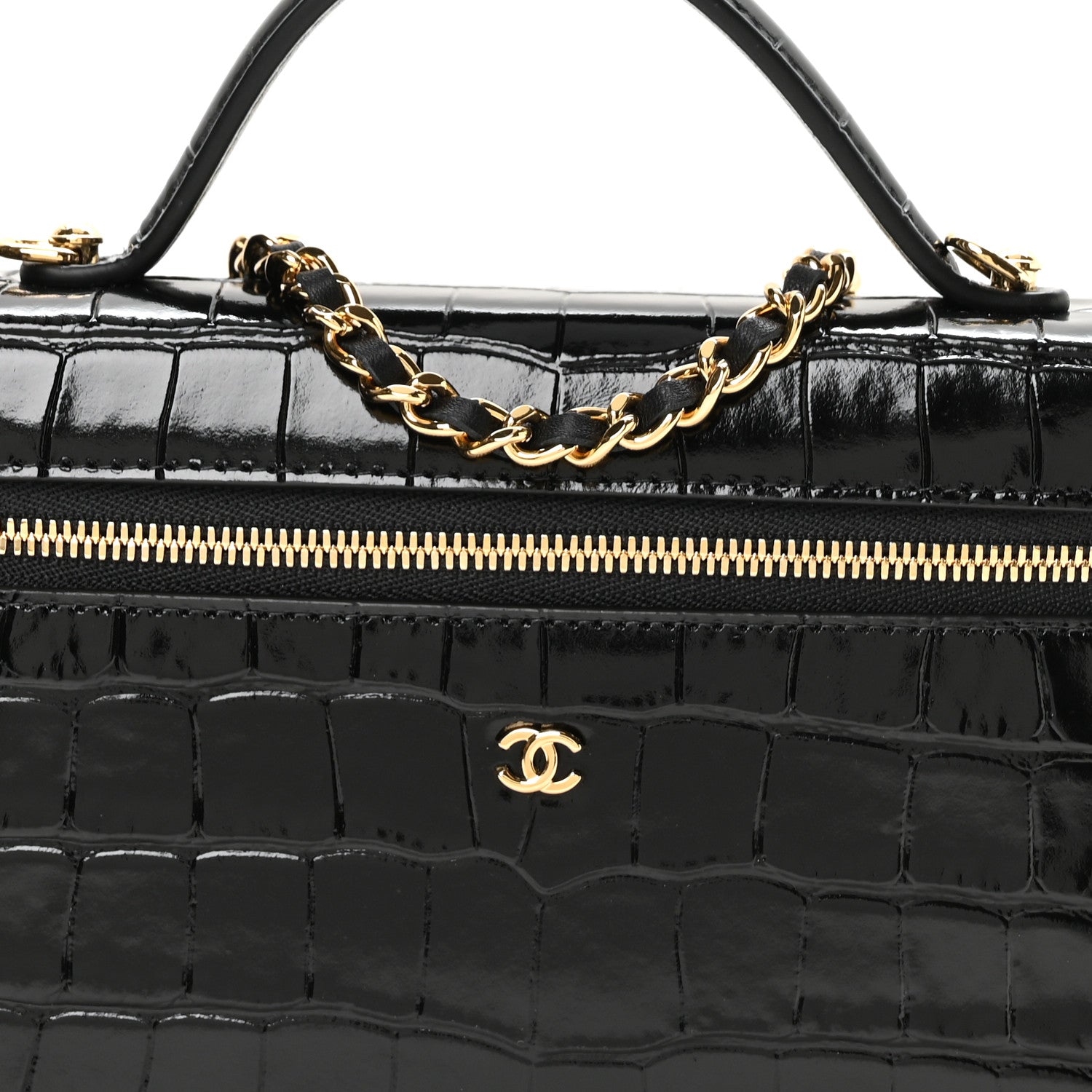 Chanel Calfskin Crocodile Embossed Crococo Exoticoco Vanity With Chain Black 8 of 11