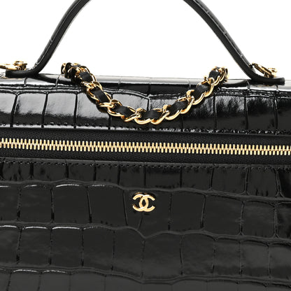 Chanel Calfskin Crocodile Embossed Crococo Exoticoco Vanity With Chain Black 8 of 11