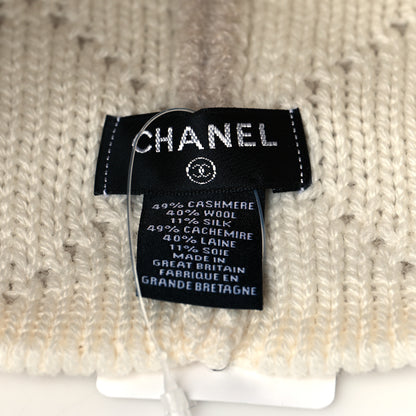 Chanel Cashmere Wool Silk Logo Beanie Hat Beige White 4 of 4