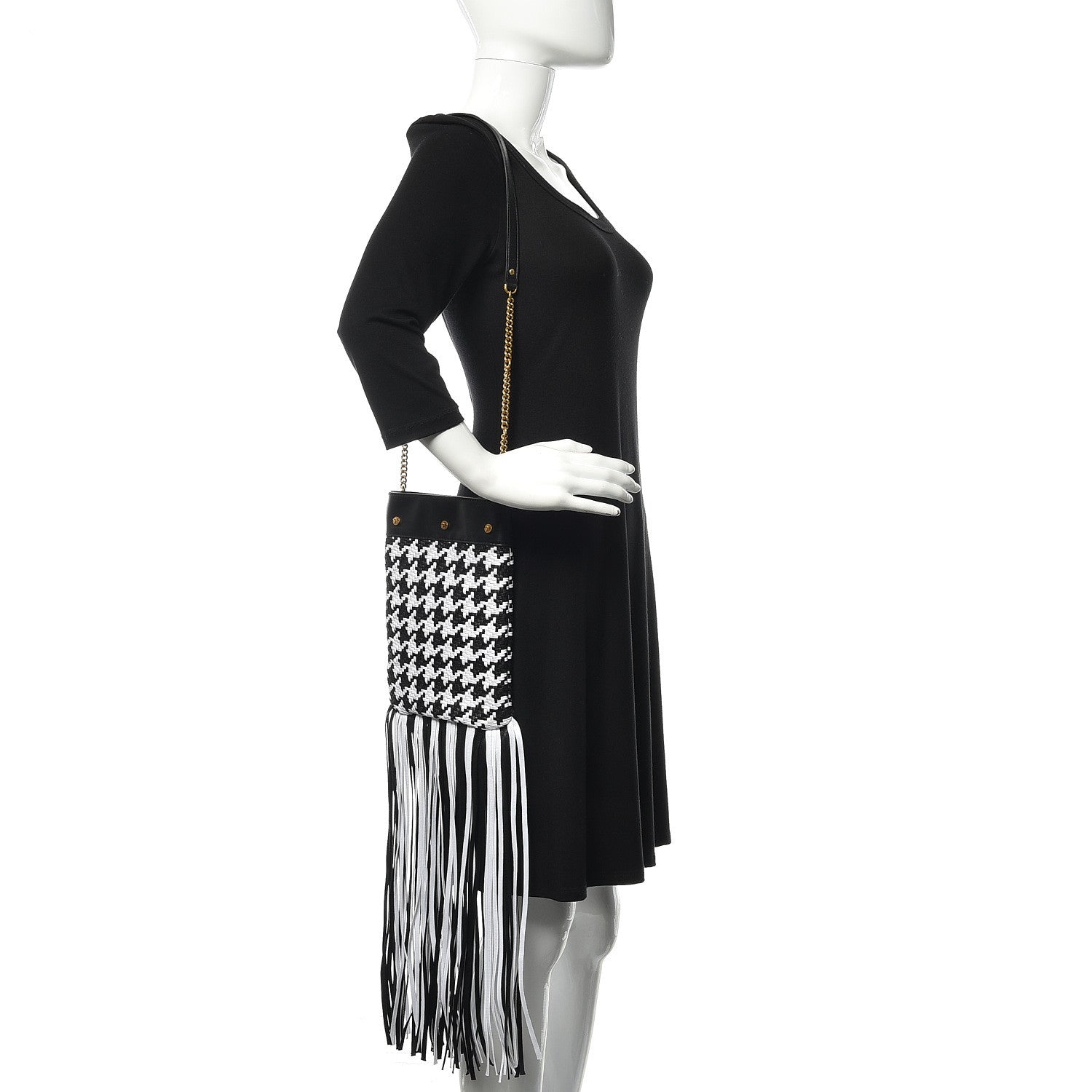 Versace Woven Calfskin Fringe Chain Bag Black White 2 of 7
