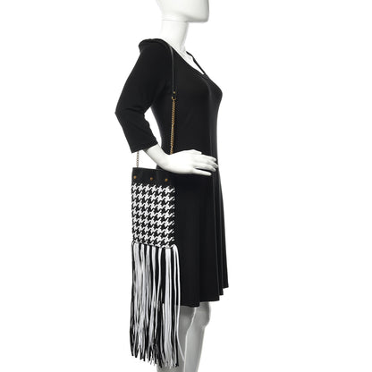 Versace Woven Calfskin Fringe Chain Bag Black White 2 of 7