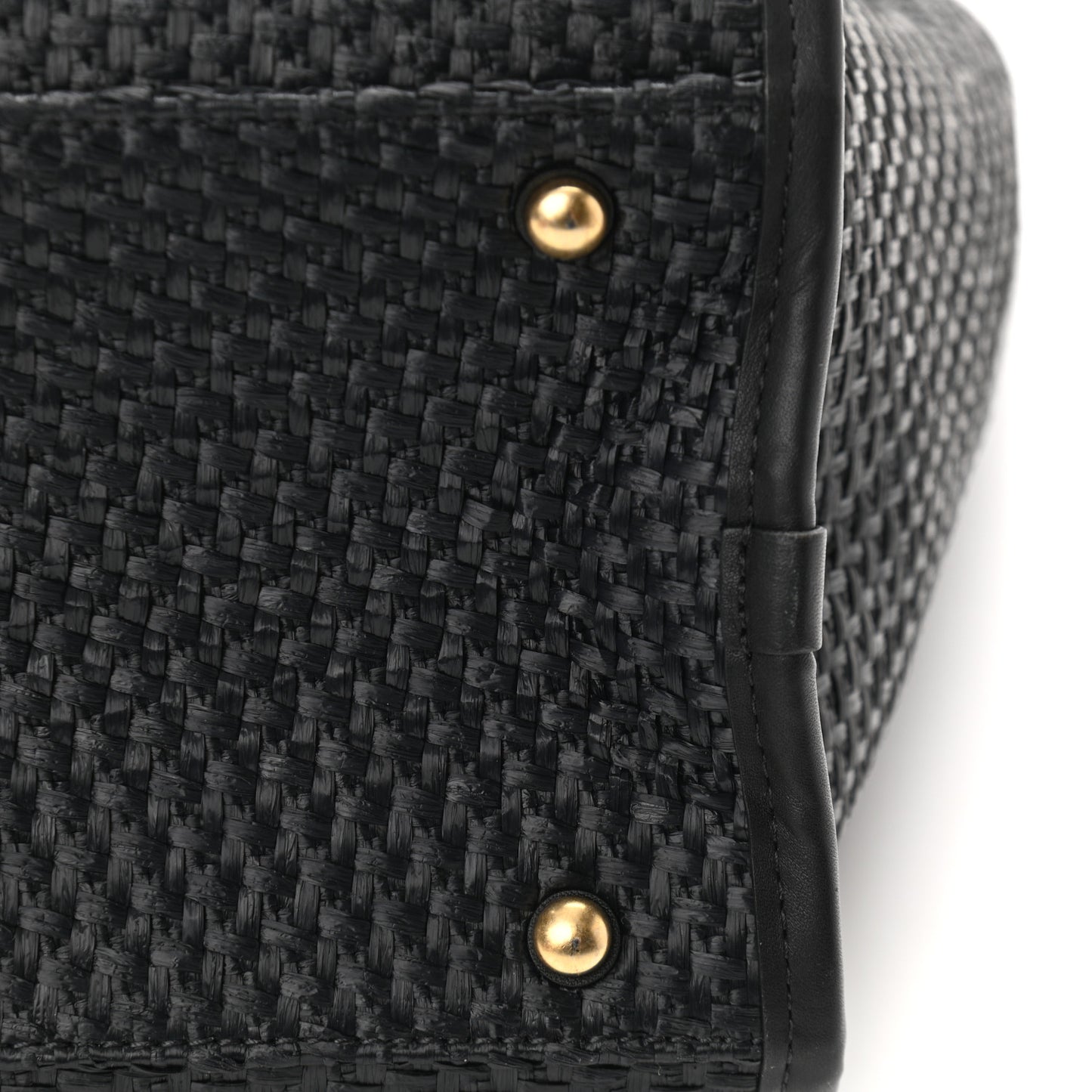 Straw Raffia Calfskin Chain Medium Deauville Tote Black