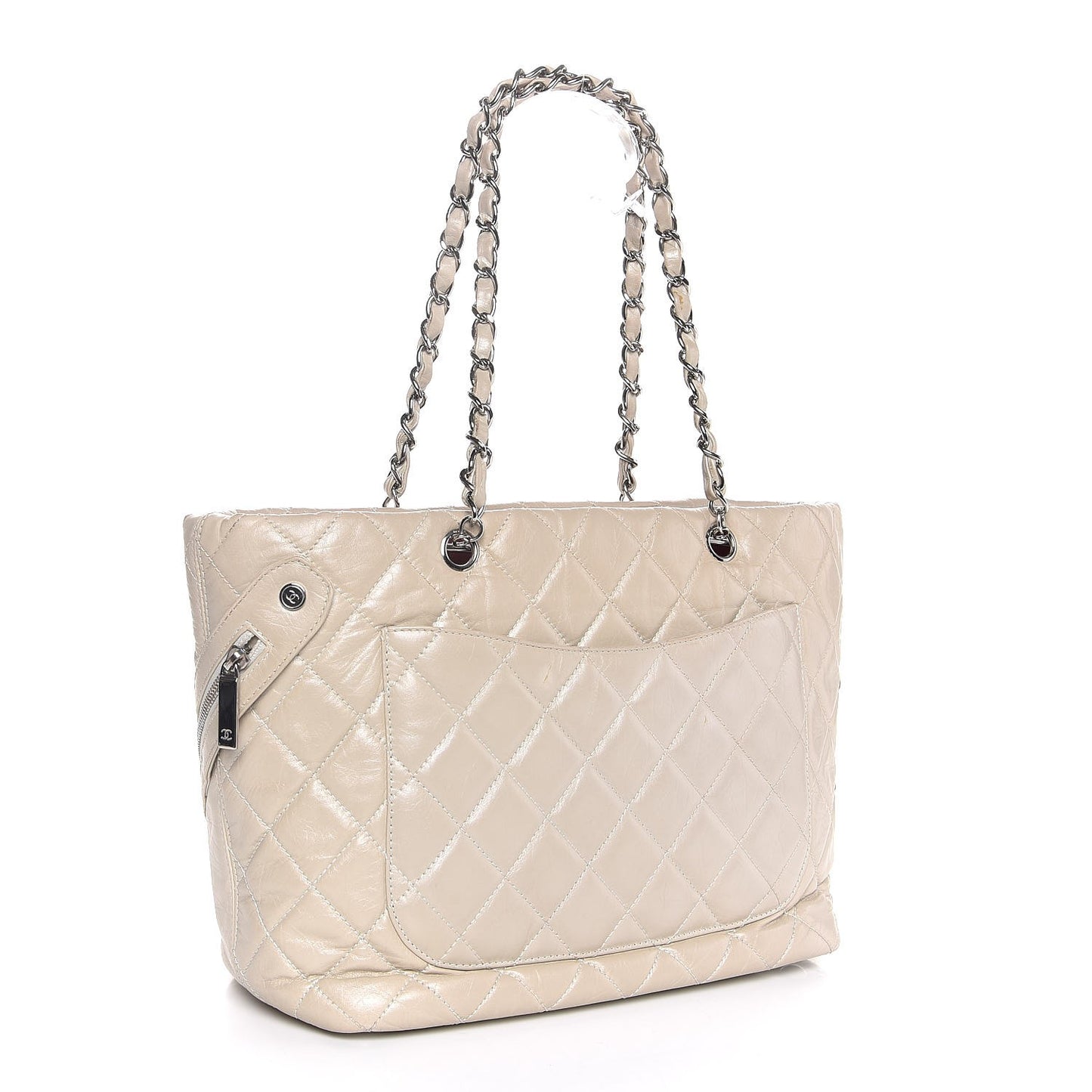 Aged Calfskin Quilted Large Cotton Club Tote Pearl