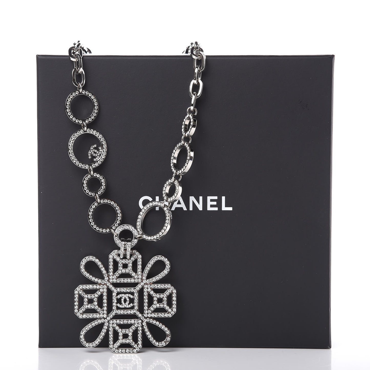 Crystal Strass Cross CC Necklace Silver