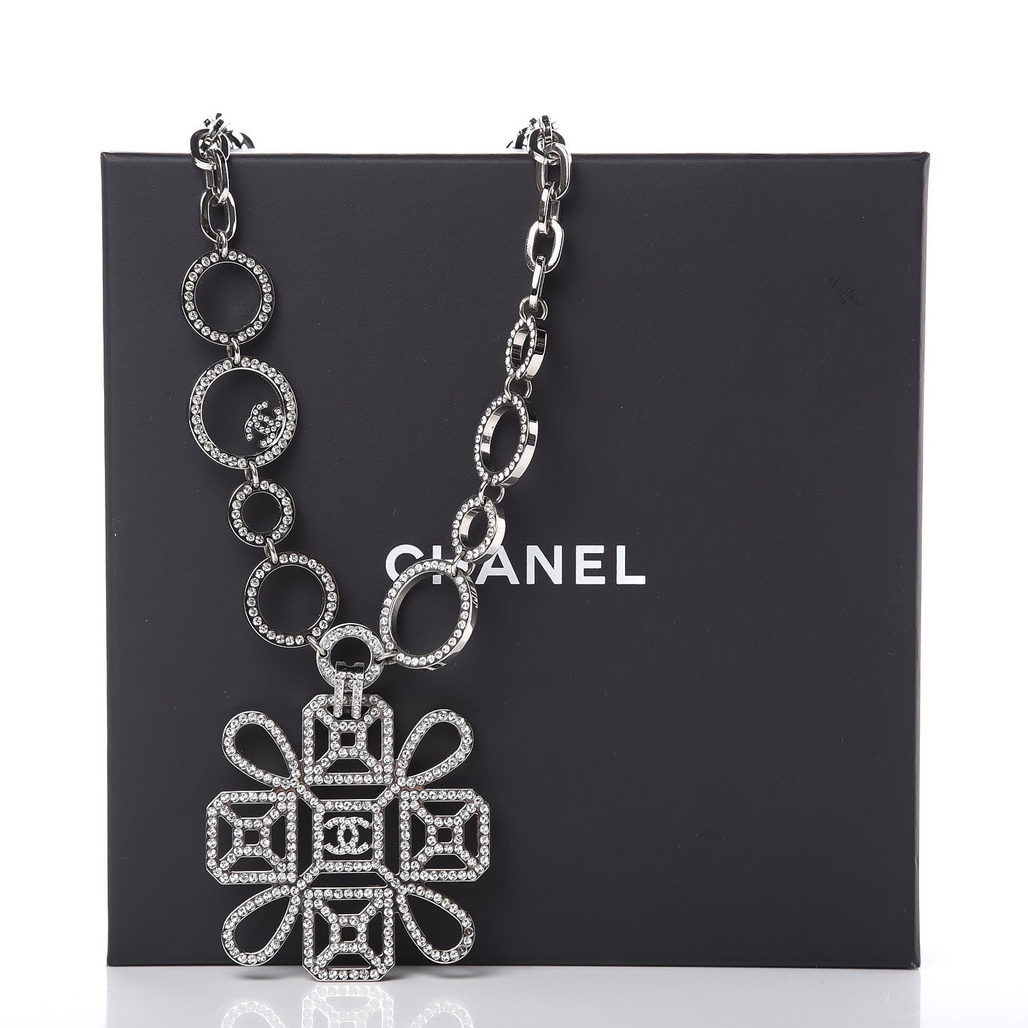 Chanel Crystal Strass Cross CC Necklace Silver 5 of 5