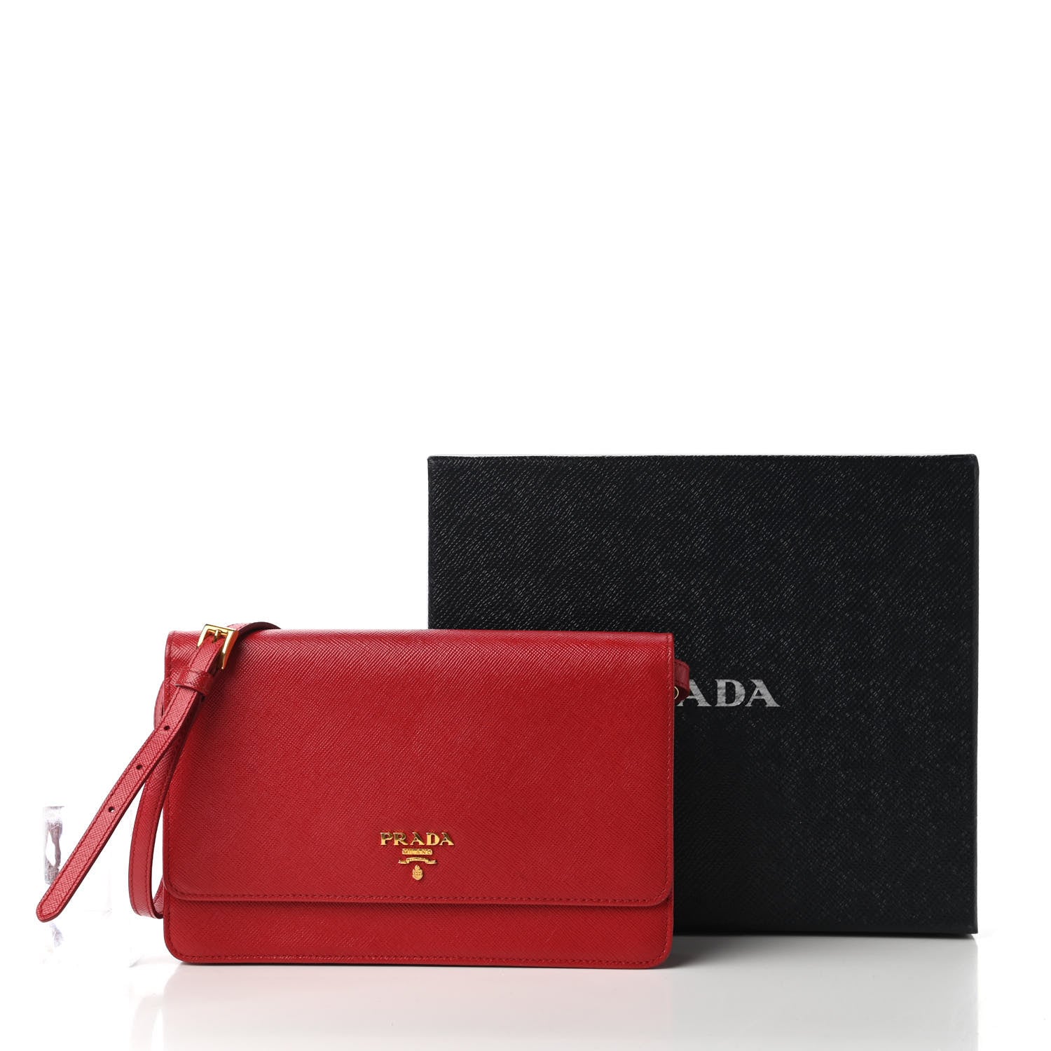 Prada Saffiano Metal Mini Crossbody Wallet Rosso 11 of 12