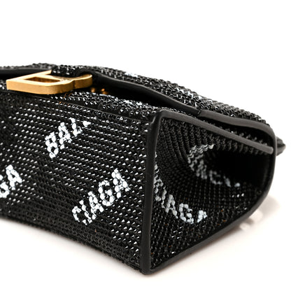 Balenciaga Strass Suede Allover Logo Hourglass Top Handle Bag XS with Chain Black White 11 of 11