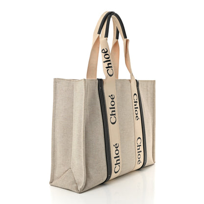 Chloe Cotton Calfskin Large Woody Ribbon Tote White Blue 3 of 11