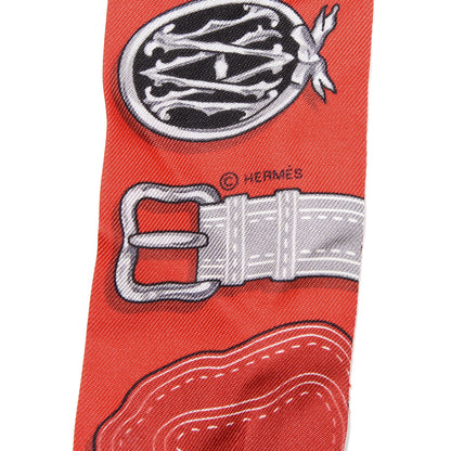 Hermes Silk Harnais Des Presidents Twilly Rouge Black Gris 5 of 5