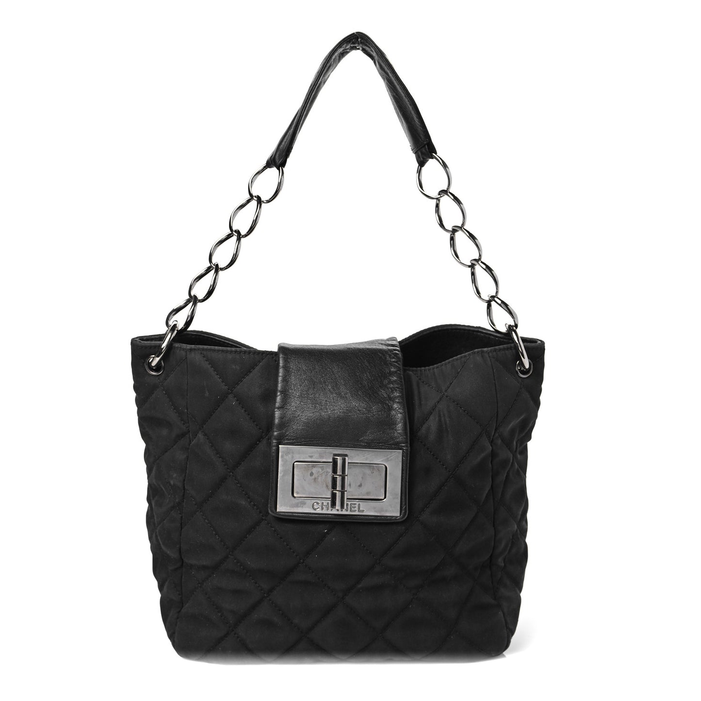 Lambskin Nylon Quilted Mademoiselle Shoulder Bag Black