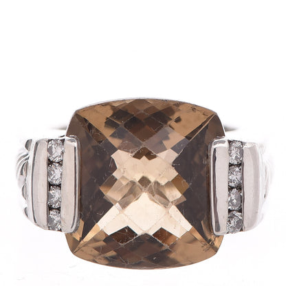 David Yurman Sterling Silver Diamond Smoky Quartz 15mm Deco Ring 49 4.75 1 of 6
