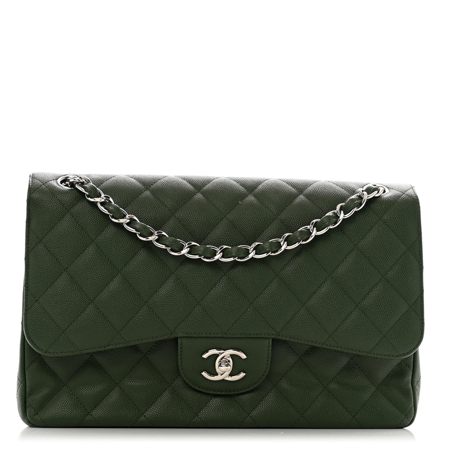 Chanel Caviar Quilted Jumbo Double Flap Green 1 of 13