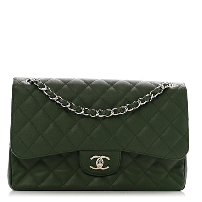 Chanel Caviar Quilted Jumbo Double Flap Green 1 of 13