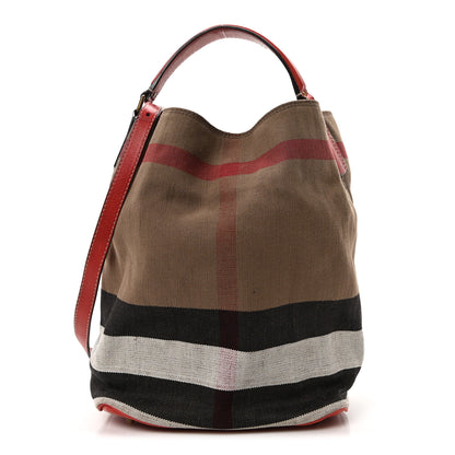 Burberry Canvas Mega Check Medium Ashby Bucket Bag Red 1 of 10