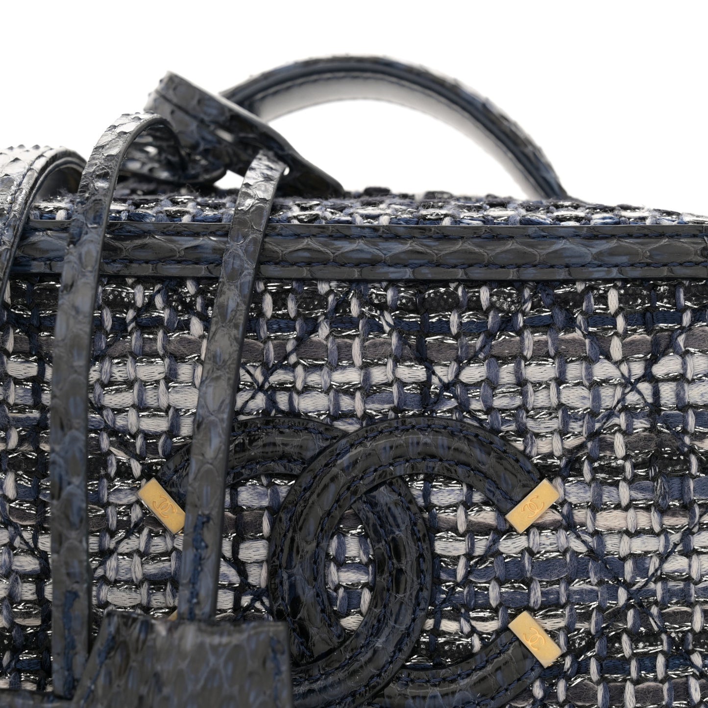 Tweed Snakeskin Quilted Small CC Filigree Vanity Case Dark Navy
