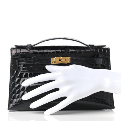 Hermes Shiny Niloticus Crocodile Kelly Pochette Black 2 of 11