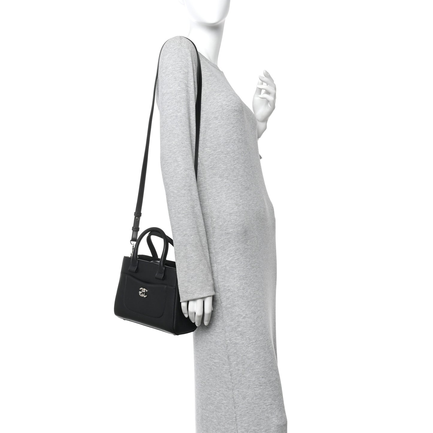 Grained Calfskin Mini Neo Executive Shopper Tote Black