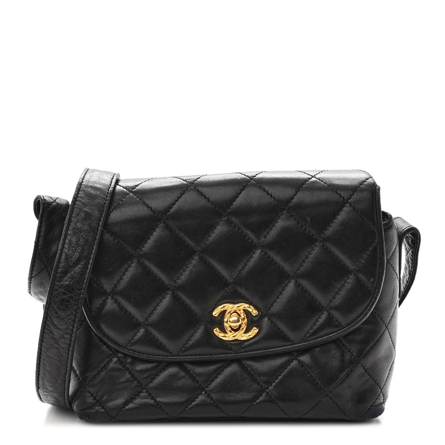 Lambskin Quilted CC Flap Shoulder Bag Black