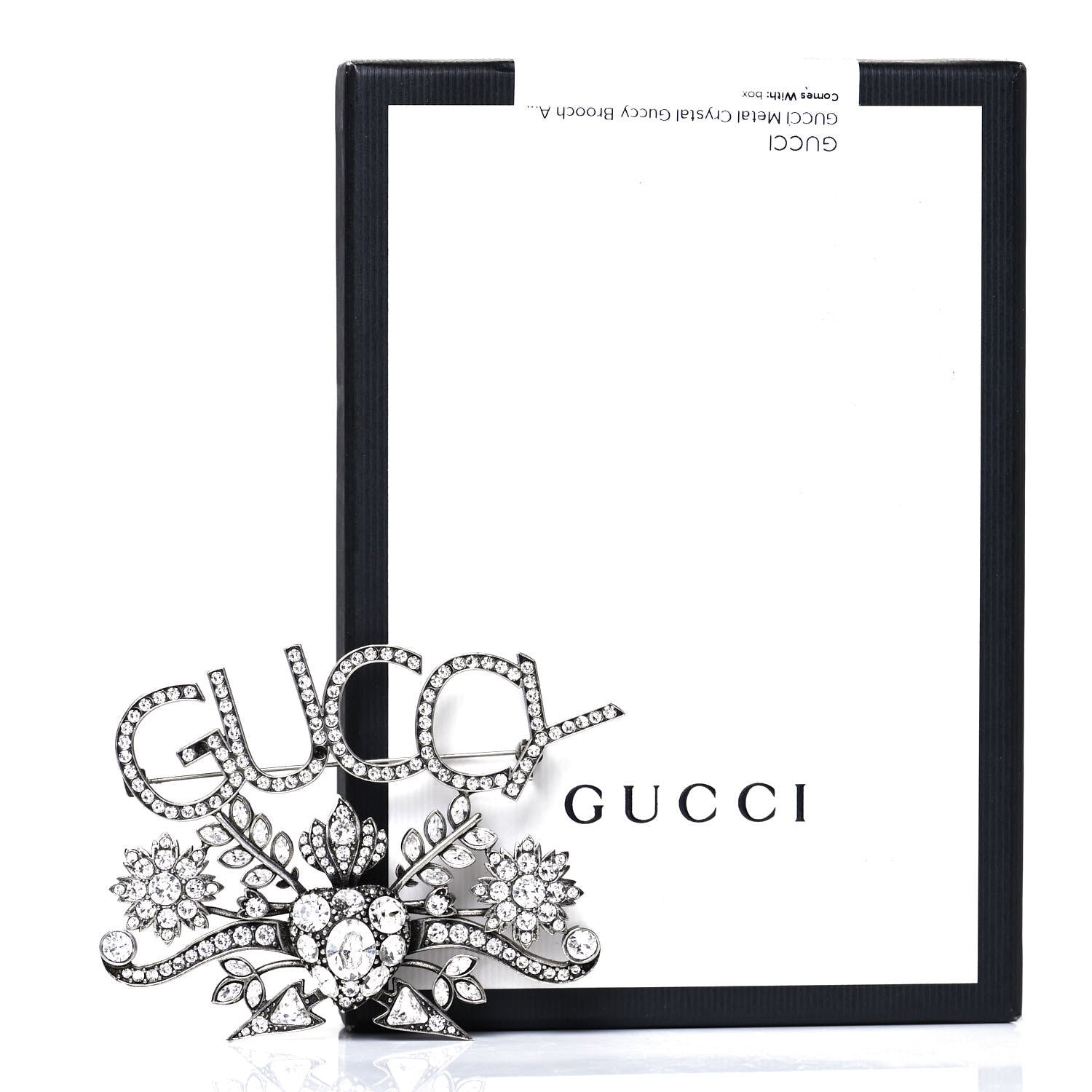 Gucci Metal Crystal Guccy Brooch Aged Silver 4 of 6