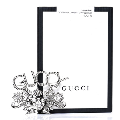 Gucci Metal Crystal Guccy Brooch Aged Silver 4 of 6
