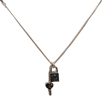 Chanel Enamel CC Padlock Heart Key Necklace Black Silver 2 of 4