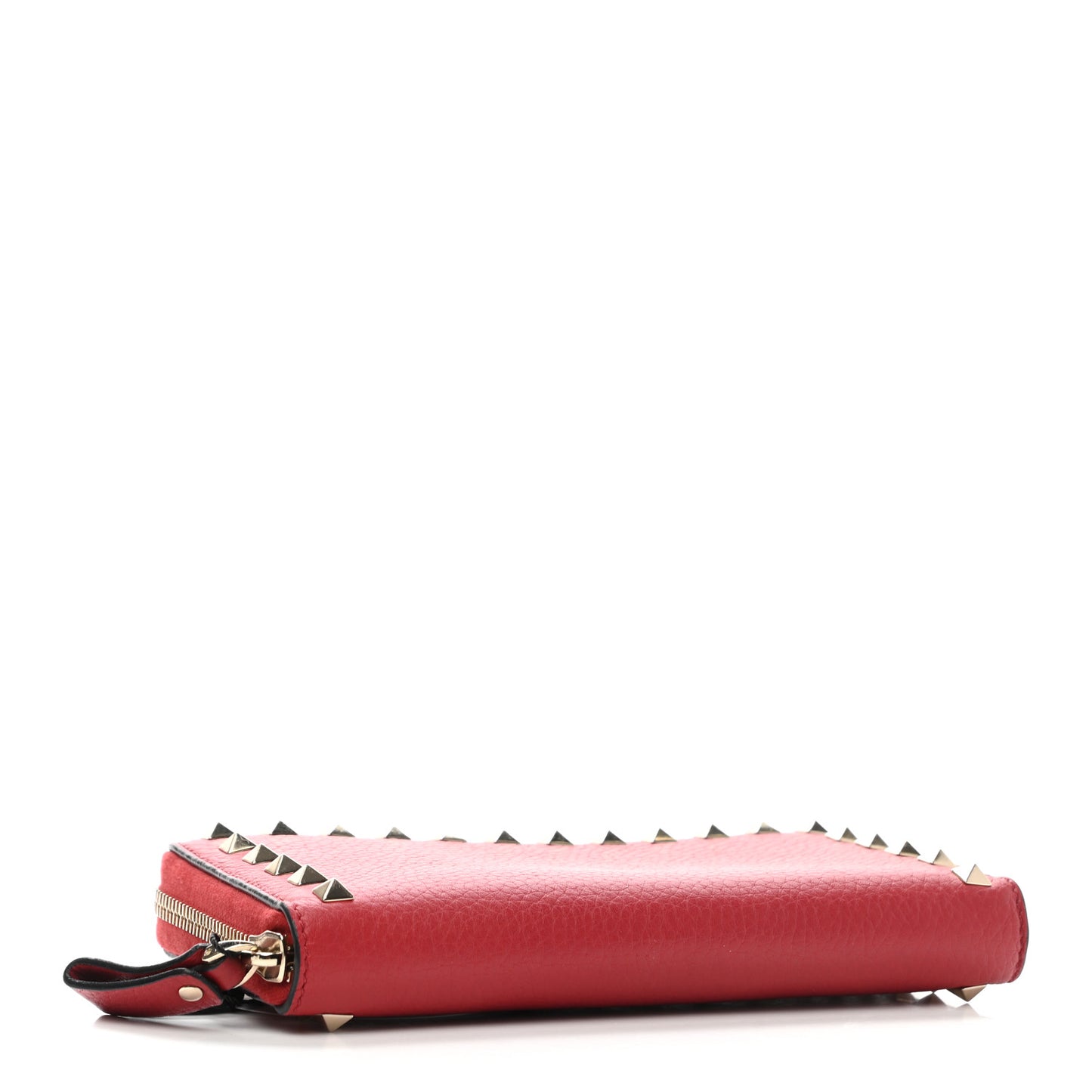 Pebbled Calfskin Rockstud Zip Around Wallet Rosso Valentino