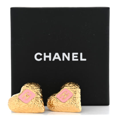 Chanel Metal Resin CC Heart Earrings Gold Pink 5 of 5