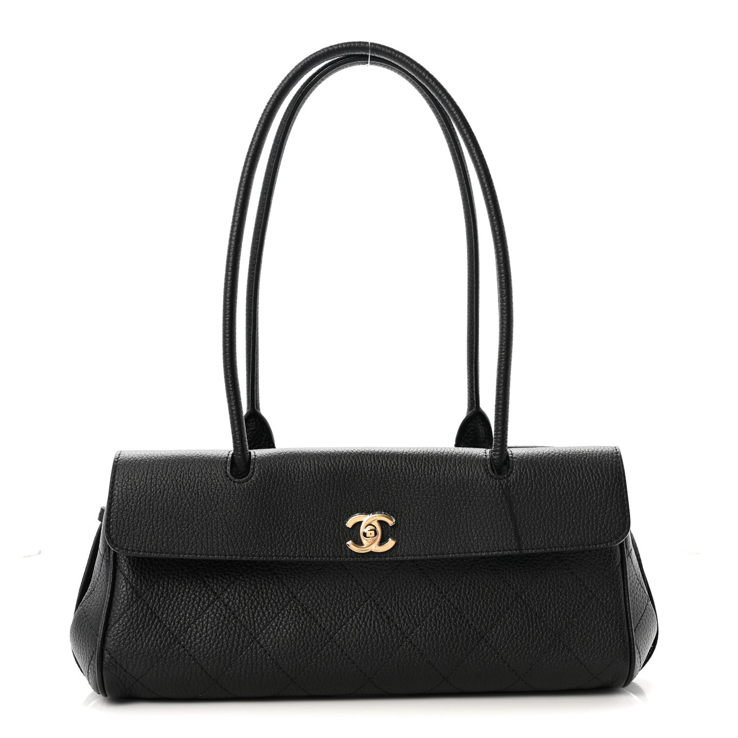 Grained Calfskin Stitched Urban Essentials Small Shopping Bag Black