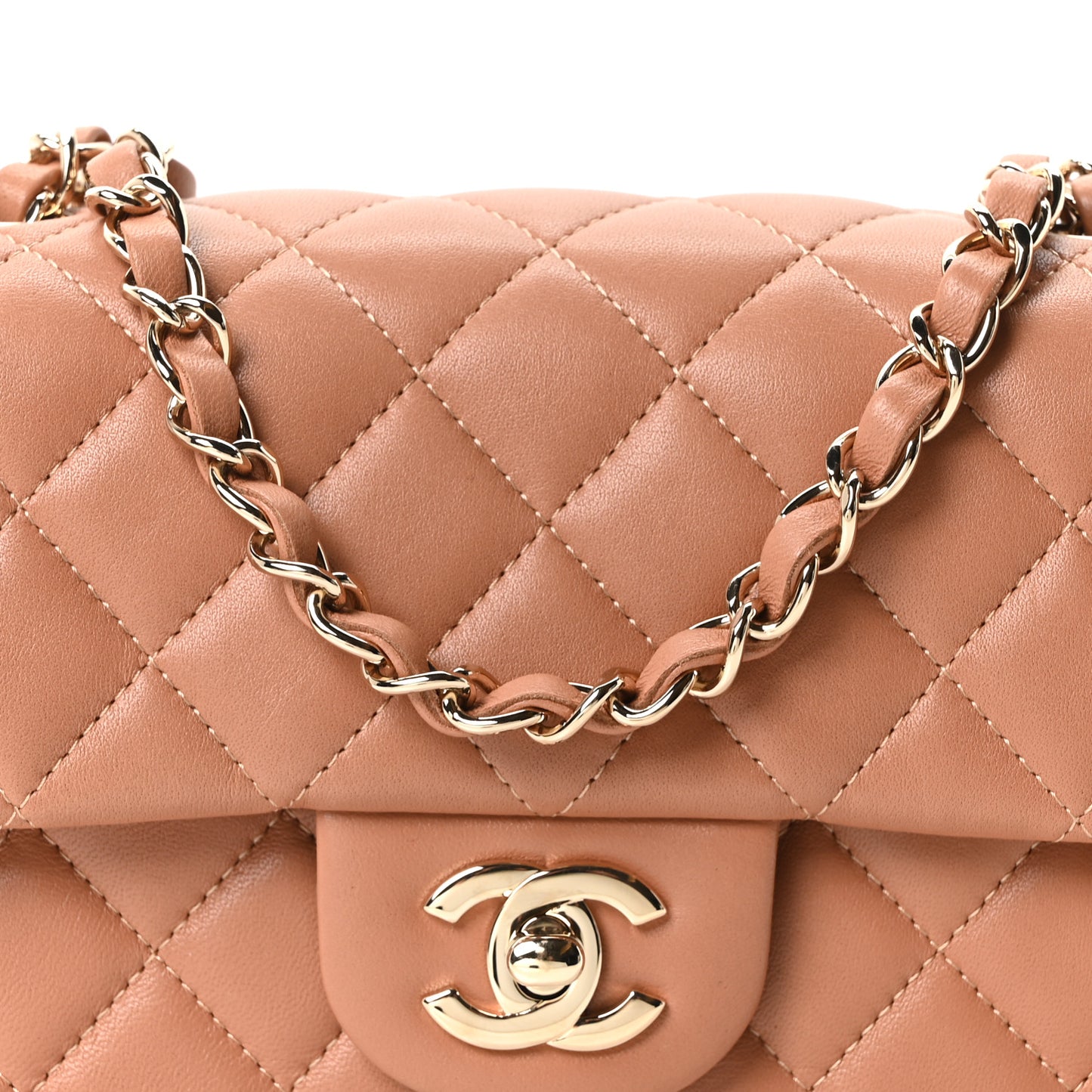 Lambskin Quilted Mini Rectangular Flap Brown