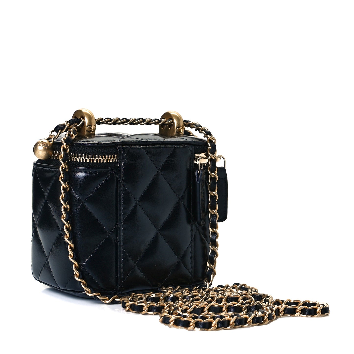 Calfskin Quilted Mini Perfect Fit Vanity Case With Chain Black