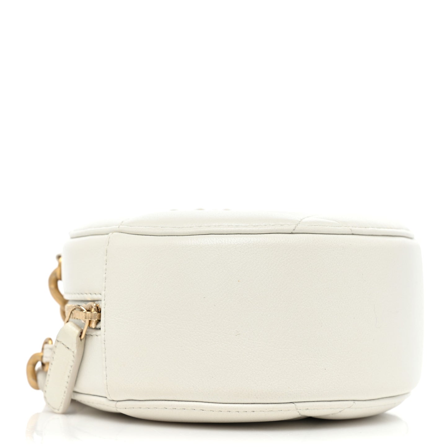 Goatskin Quilted Chanel 19 Round Clutch With Chain White