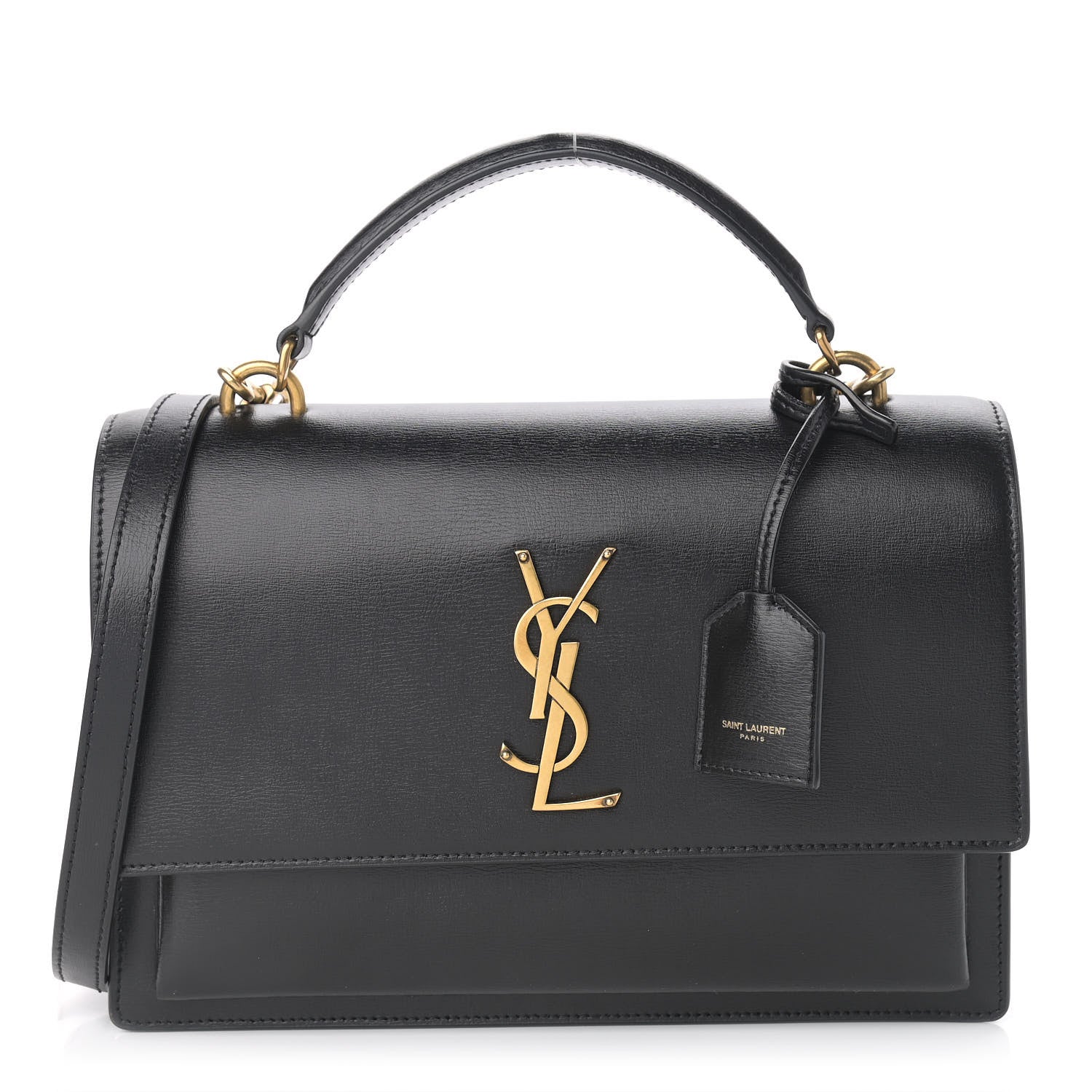 Saint Laurent Smooth Calfskin Medium Monogram Sunset Satchel Black 1 of 8