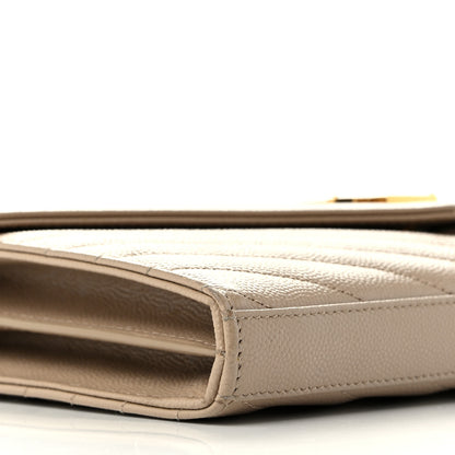 Saint Laurent Grain De Poudre Matelasse Chevron Monogram Chain Wallet Dark Beige 8 of 9