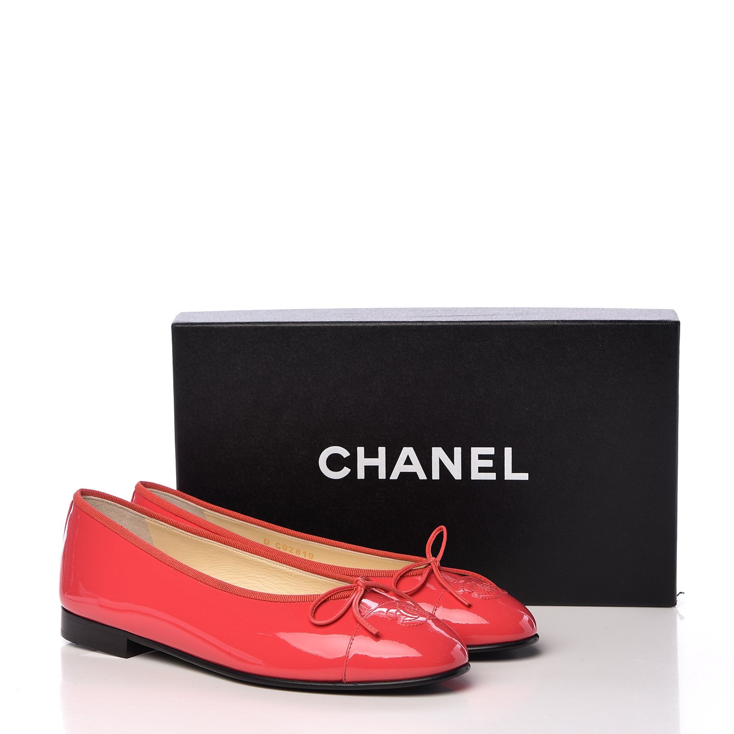 Patent Calfskin CC Cap Toe Ballerina Flats 37.5 Coral