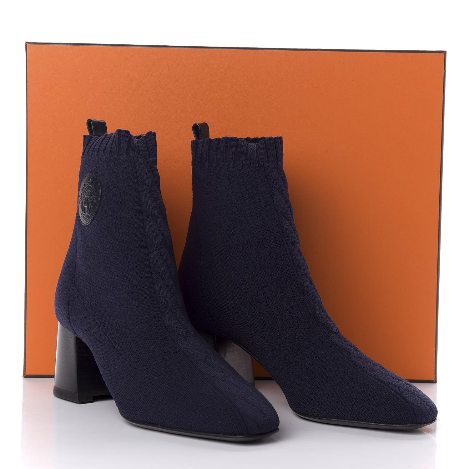 Hermes Knit Calfskin Volver 60 Ankle Boots 38 Bleu Diplomatique 9 of 9