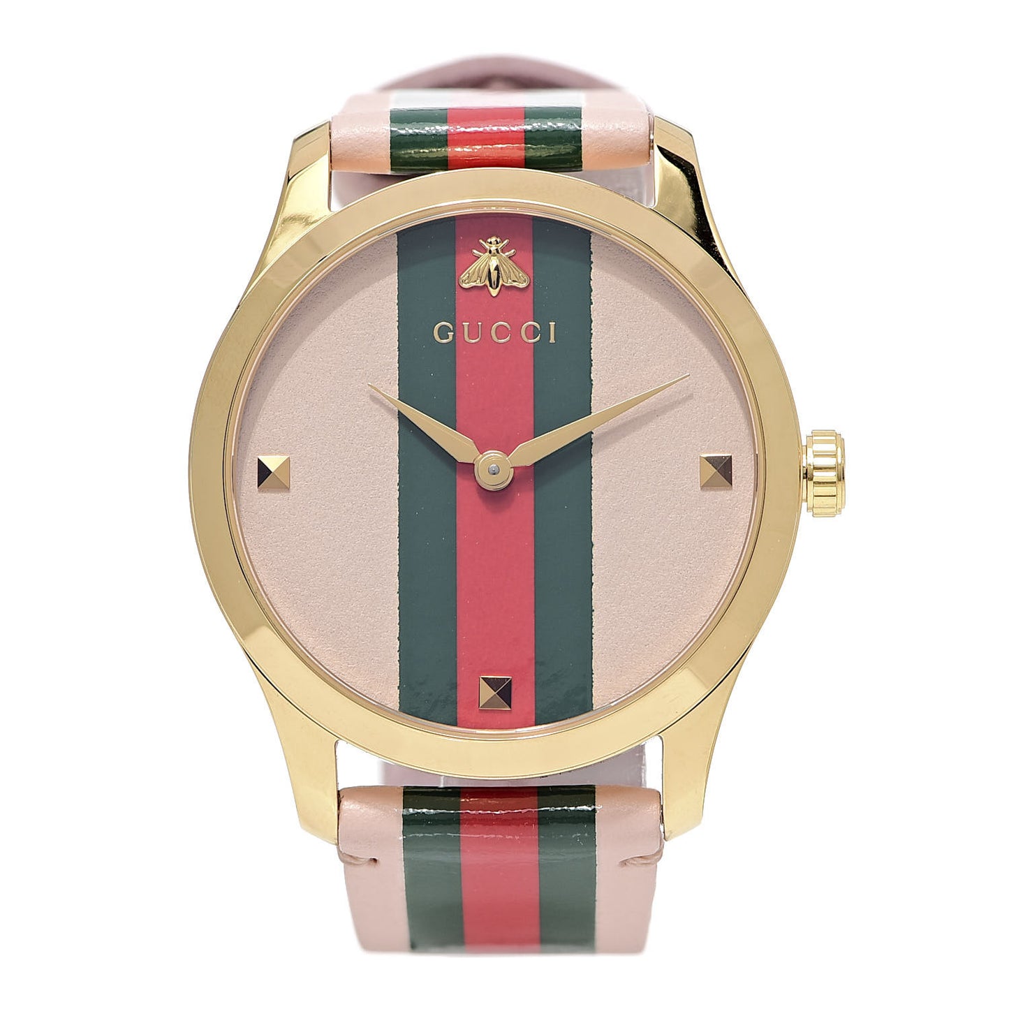Stainless Steel Calfskin 38mm G-Timeless Stripe Web Quartz Watch Pink