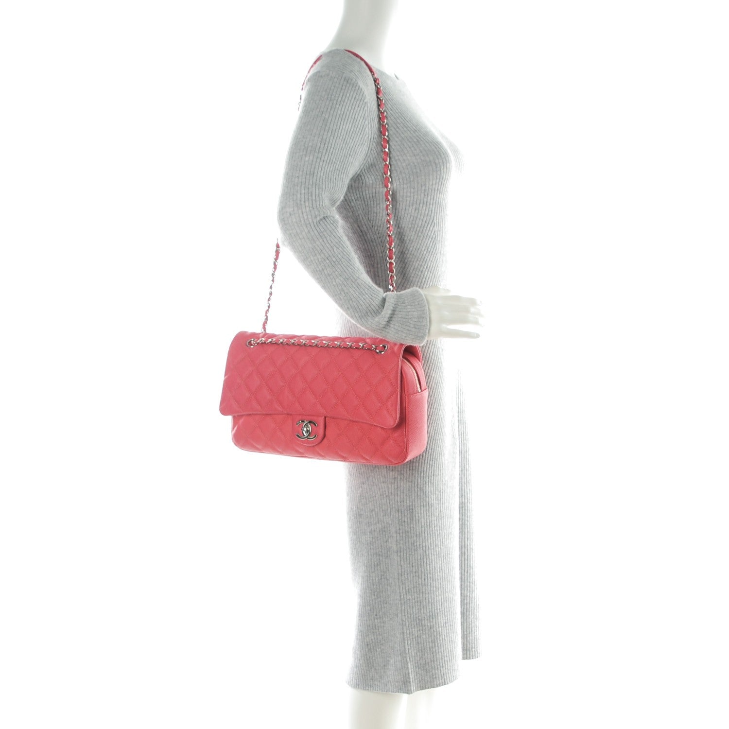 Chanel Caviar Quilted Jumbo Easy Flap Coral 2 of 8