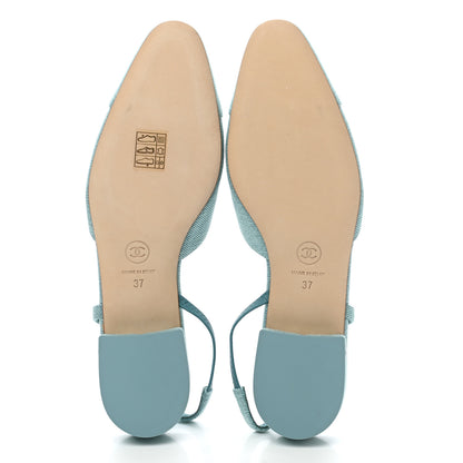 Chanel Denim Cap Toe CC Slingback Flats 37 Blue 6 of 8