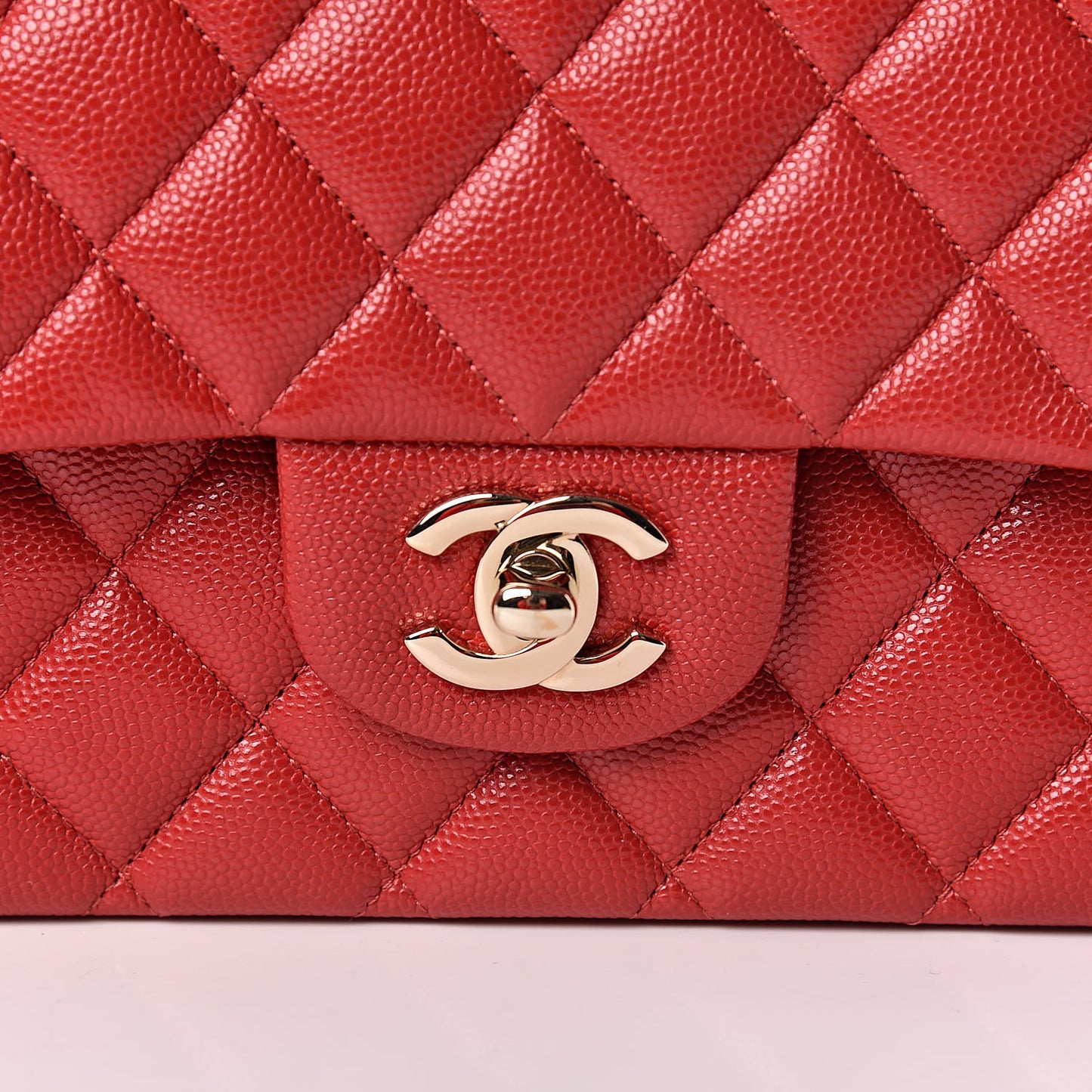 Caviar Quilted Medium Double Flap Red