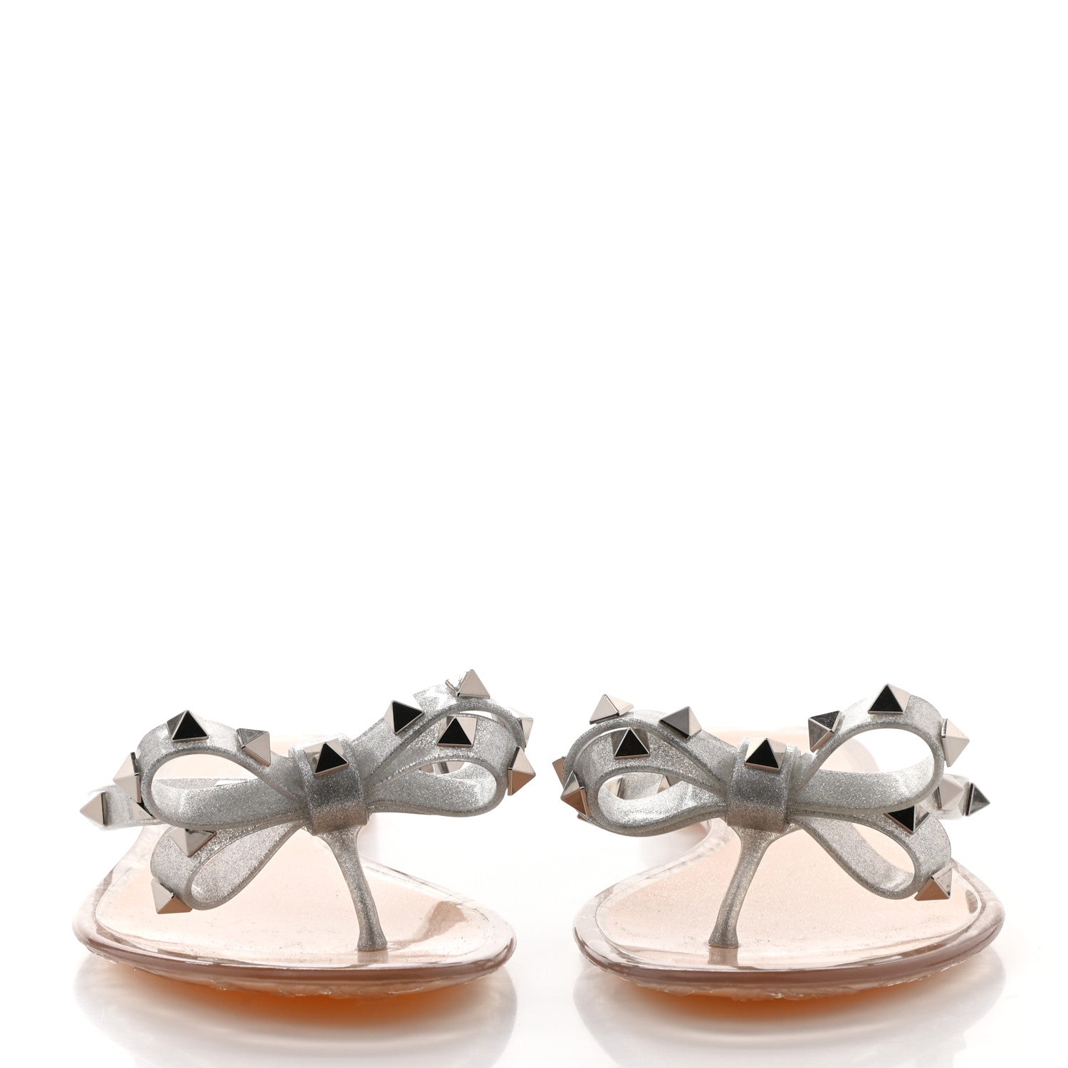 Valentino Garavani PVC Jelly Glitter Rockstud Bow Thong Sandals 38 Silver 2 of 8