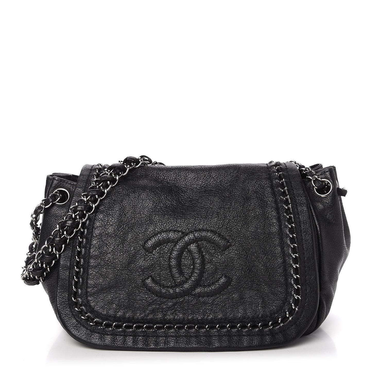 Metallic Goatskin Luxe Ligne Flap Black