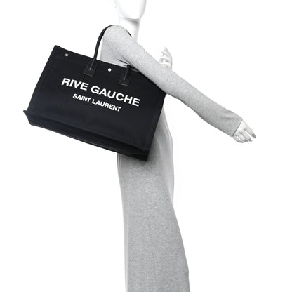 Saint Laurent Linen Calfskin Rive Gauche Tote Black 3 of 21