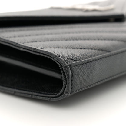 Saint Laurent Grain De Poudre Matelasse Chevron Monogram Chain Wallet Black 9 of 12