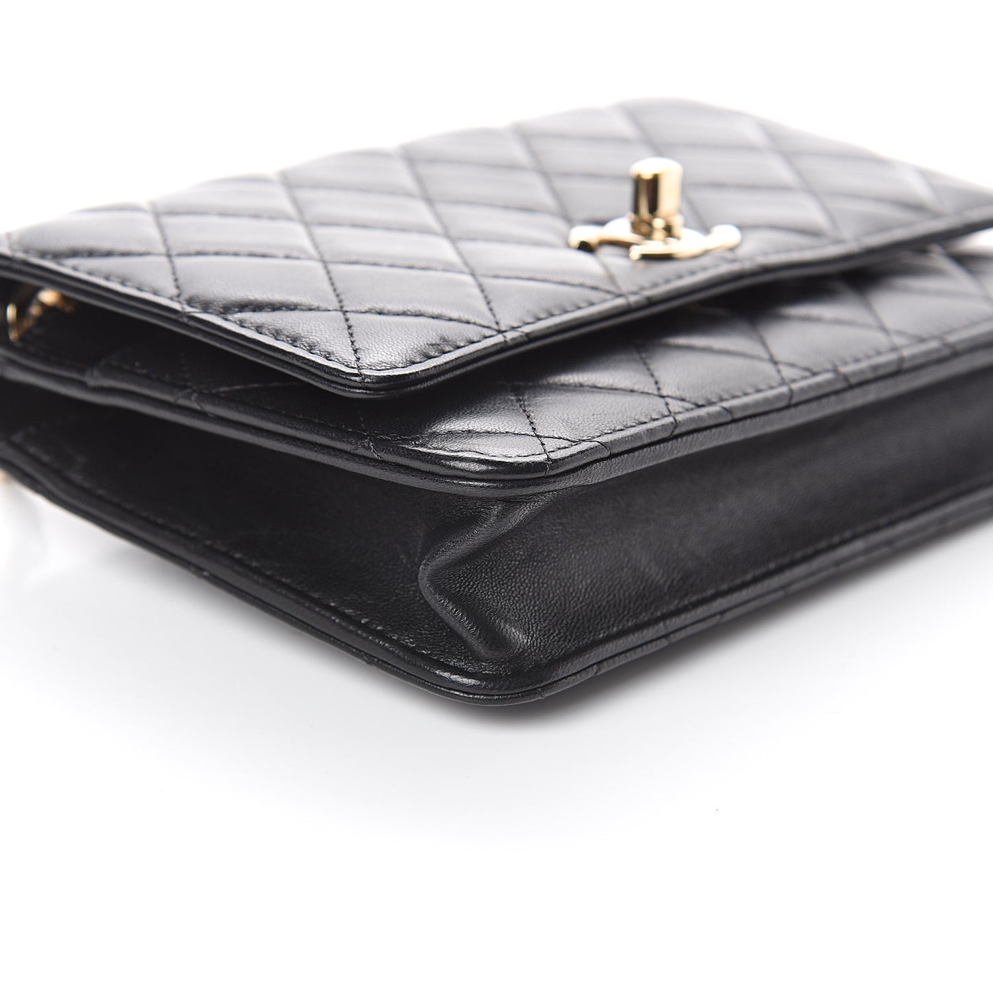 Lambskin Quilted Trendy CC Wallet On Chain WOC Black