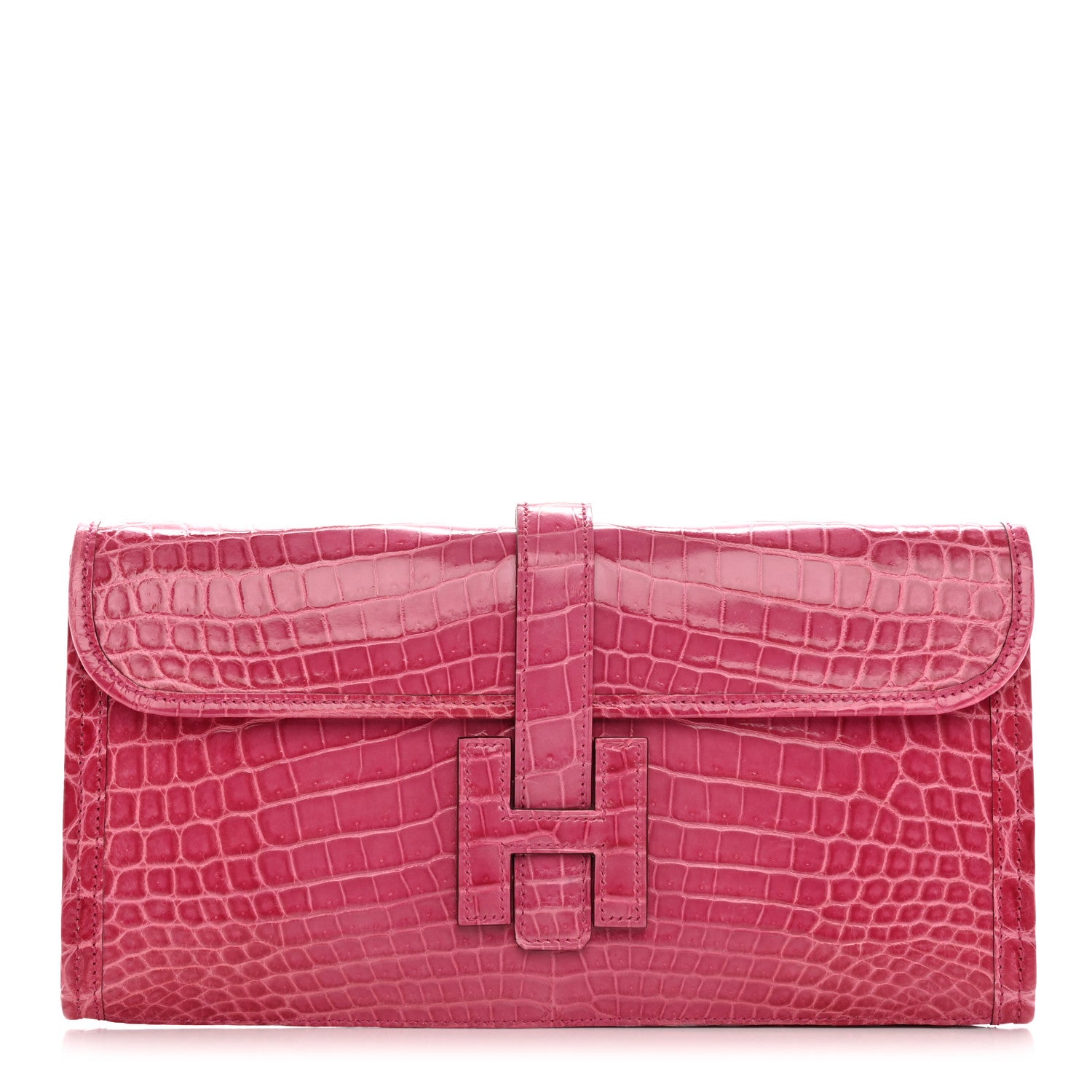 Hermes Shiny Niloticus Crocodile Jige Elan 29 Clutch Rose Tyrien 1 of 9