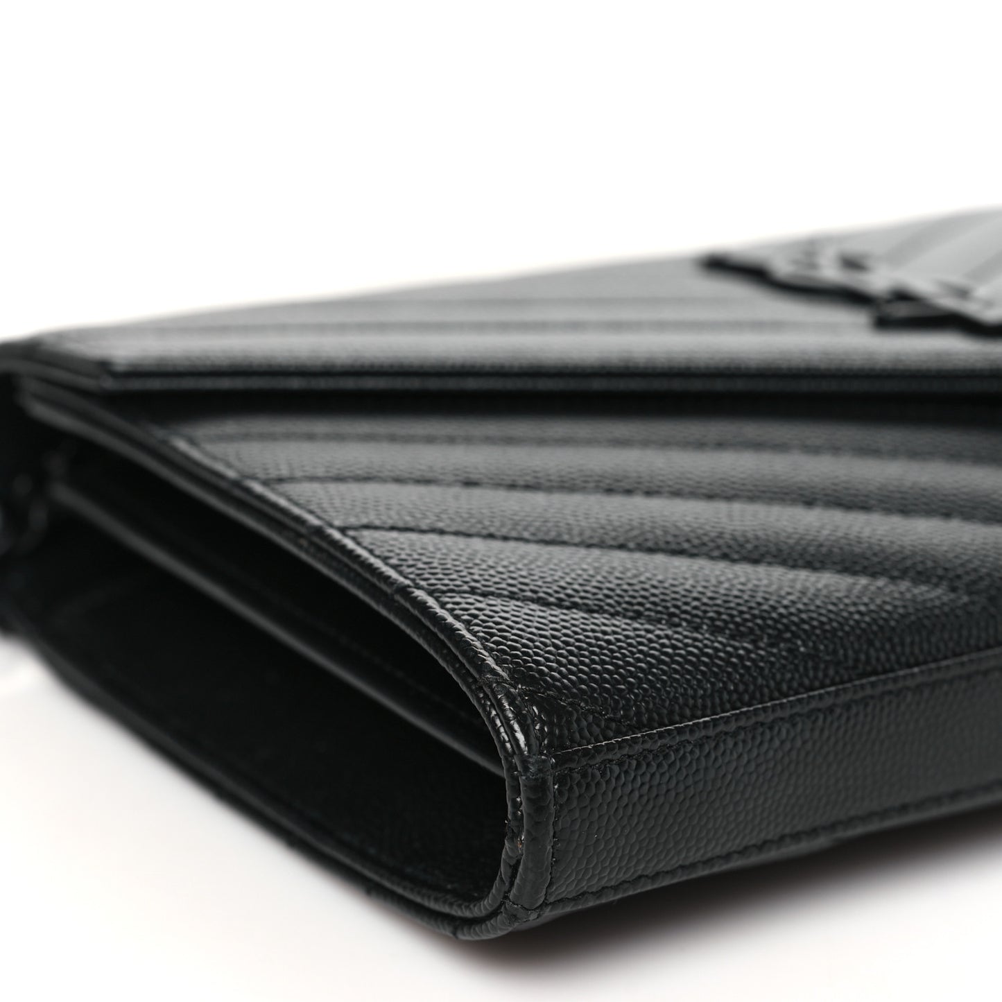 Grain De Poudre Matelasse Chevron Monogram Monochrome Chain Wallet Black