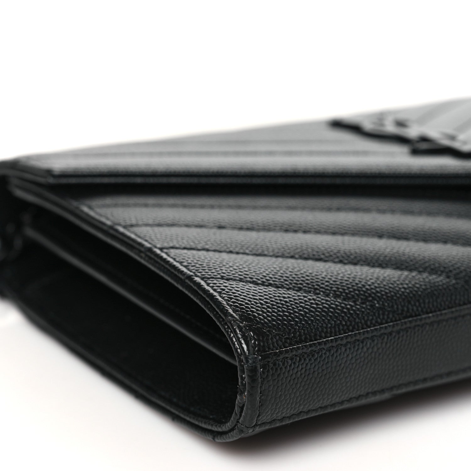 Saint Laurent Grain De Poudre Matelasse Chevron Monogram Monochrome Chain Wallet Black 8 of 10